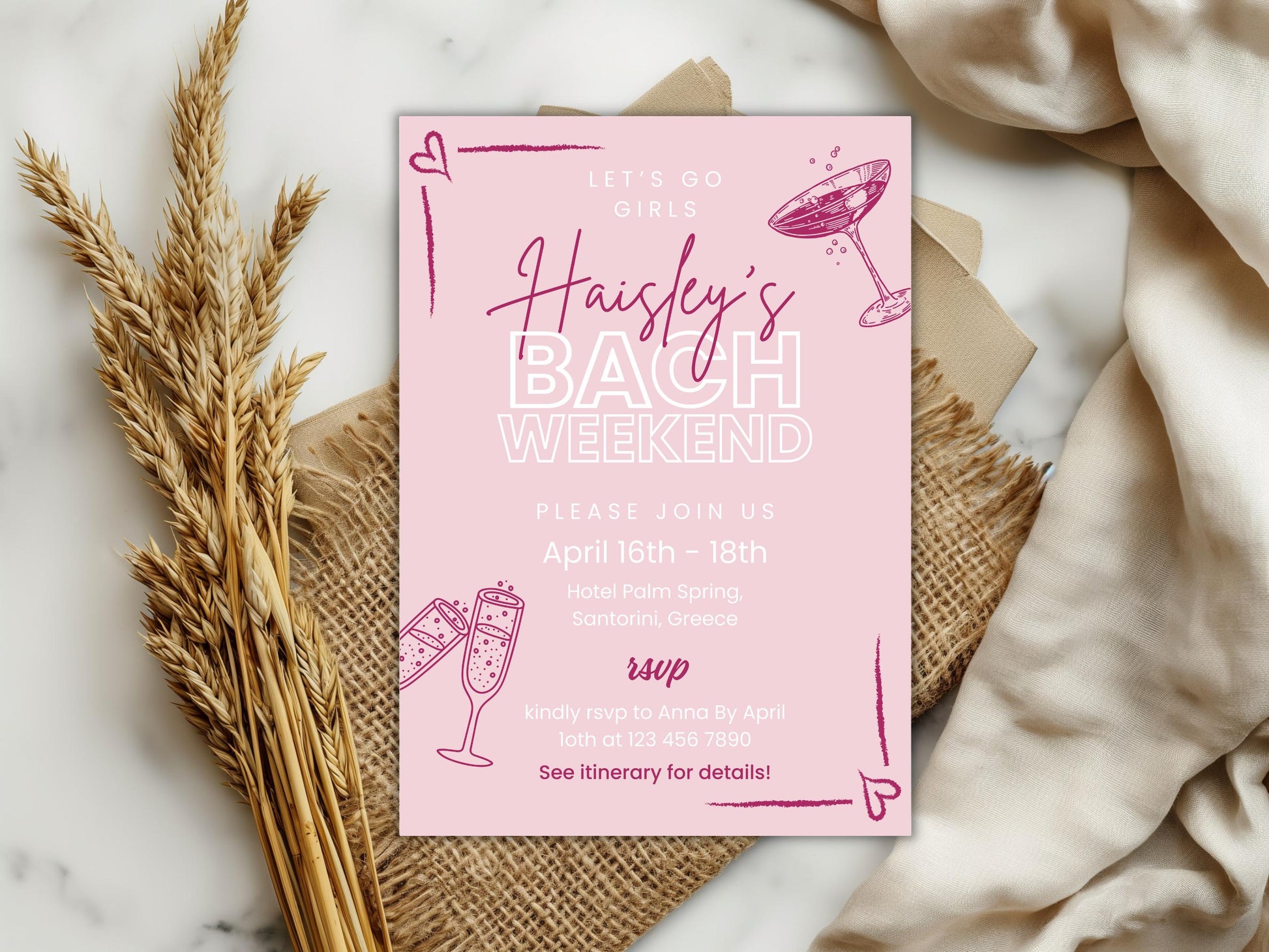 DIY Download Bachelorette party itinerary template editable in Canva