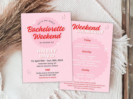 Editable Beach Bachelorette Party Invitation, Weekend Itinerary (Digital Download)
