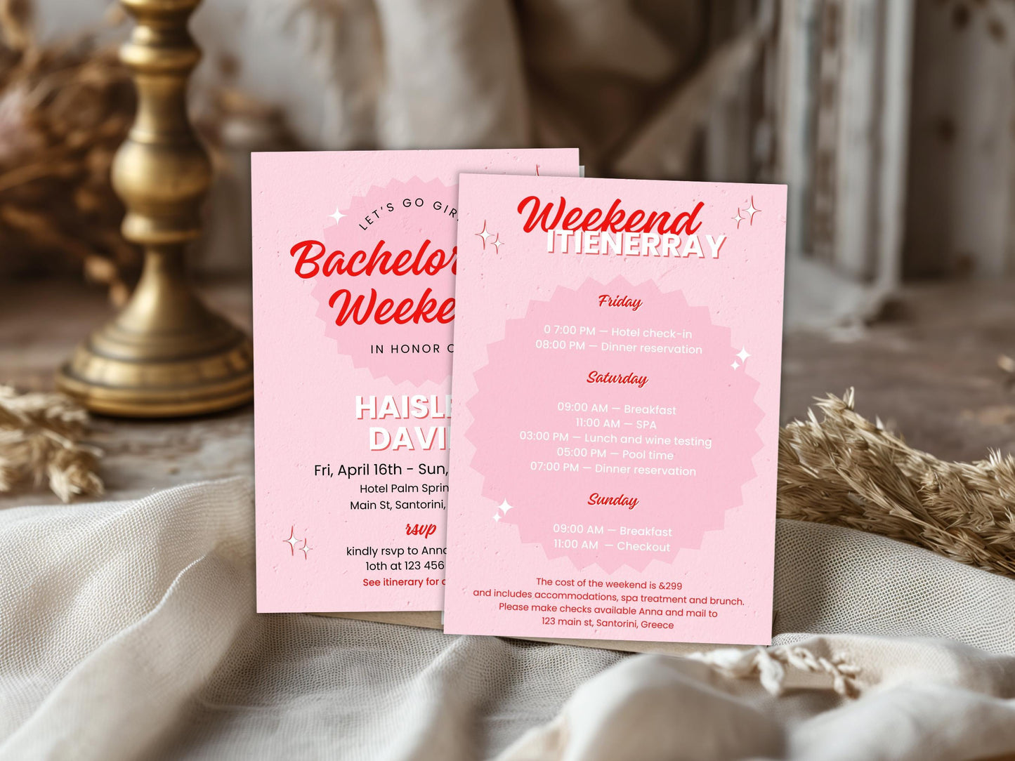 Editable Beach Bachelorette Party Invitation, Weekend Itinerary (Digital Download)