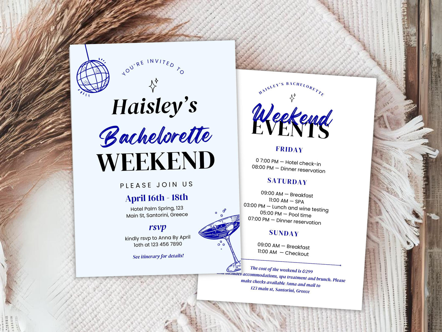 Editable Beach Bachelorette Party Invitation, Weekend Itinerary (PDF)