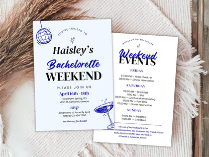 Editable Beach Bachelorette Party Invitation, Weekend Itinerary (PDF)