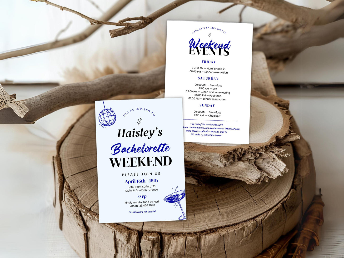 Editable Beach Bachelorette Party Invitation, Weekend Itinerary (PDF)