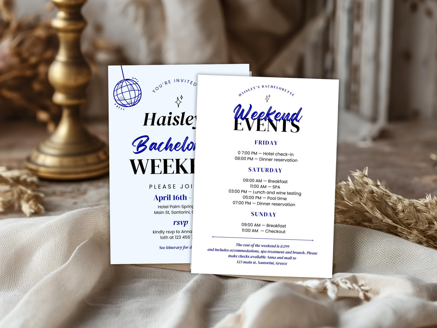 Editable Beach Bachelorette Party Invitation, Weekend Itinerary (PDF)