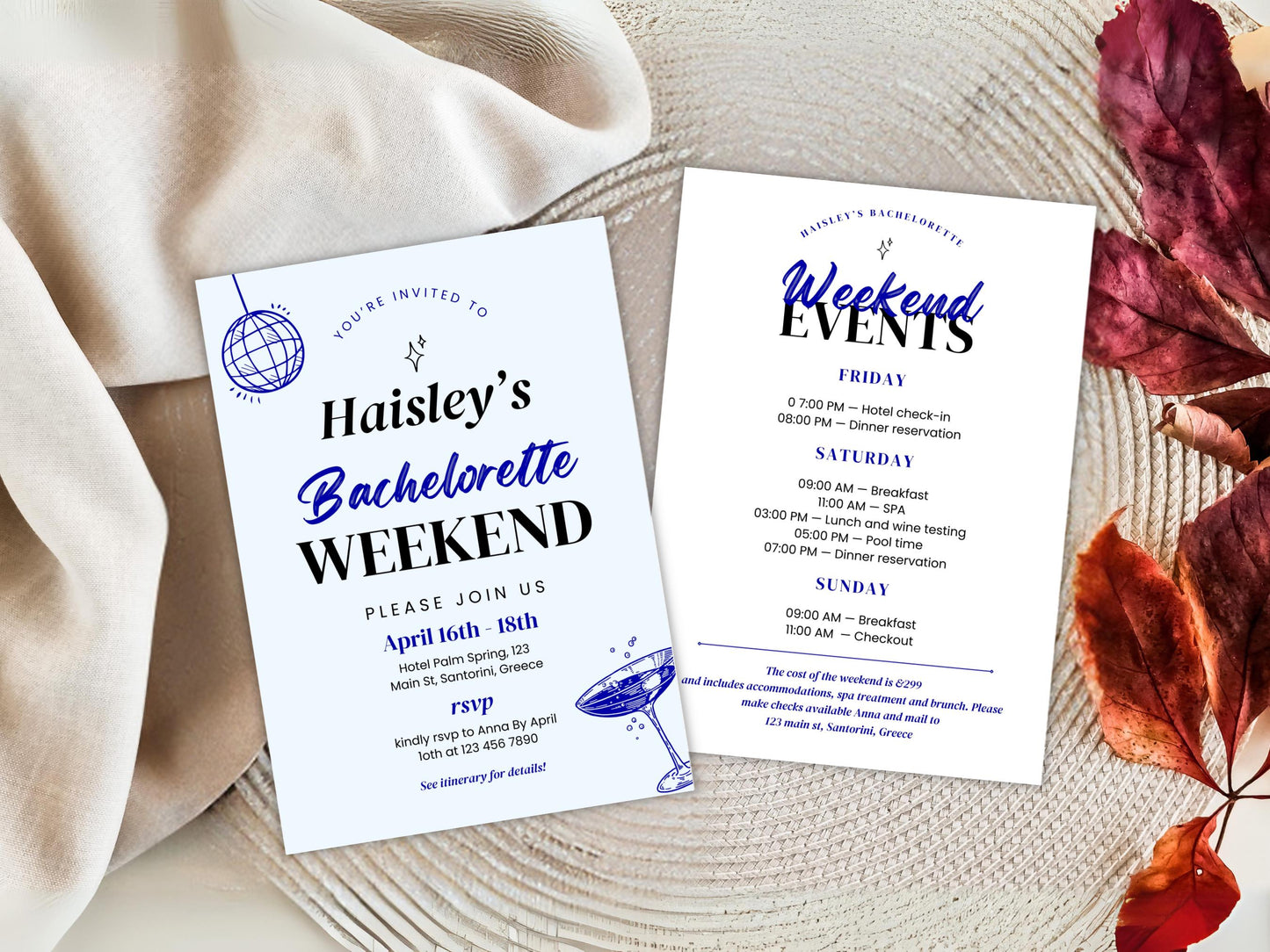 Editable Beach Bachelorette Party Invitation, Weekend Itinerary (PDF)