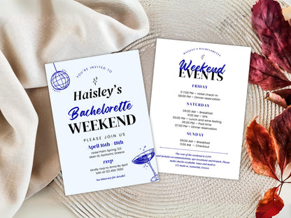 Editable Beach Bachelorette Party Invitation, Weekend Itinerary (PDF)