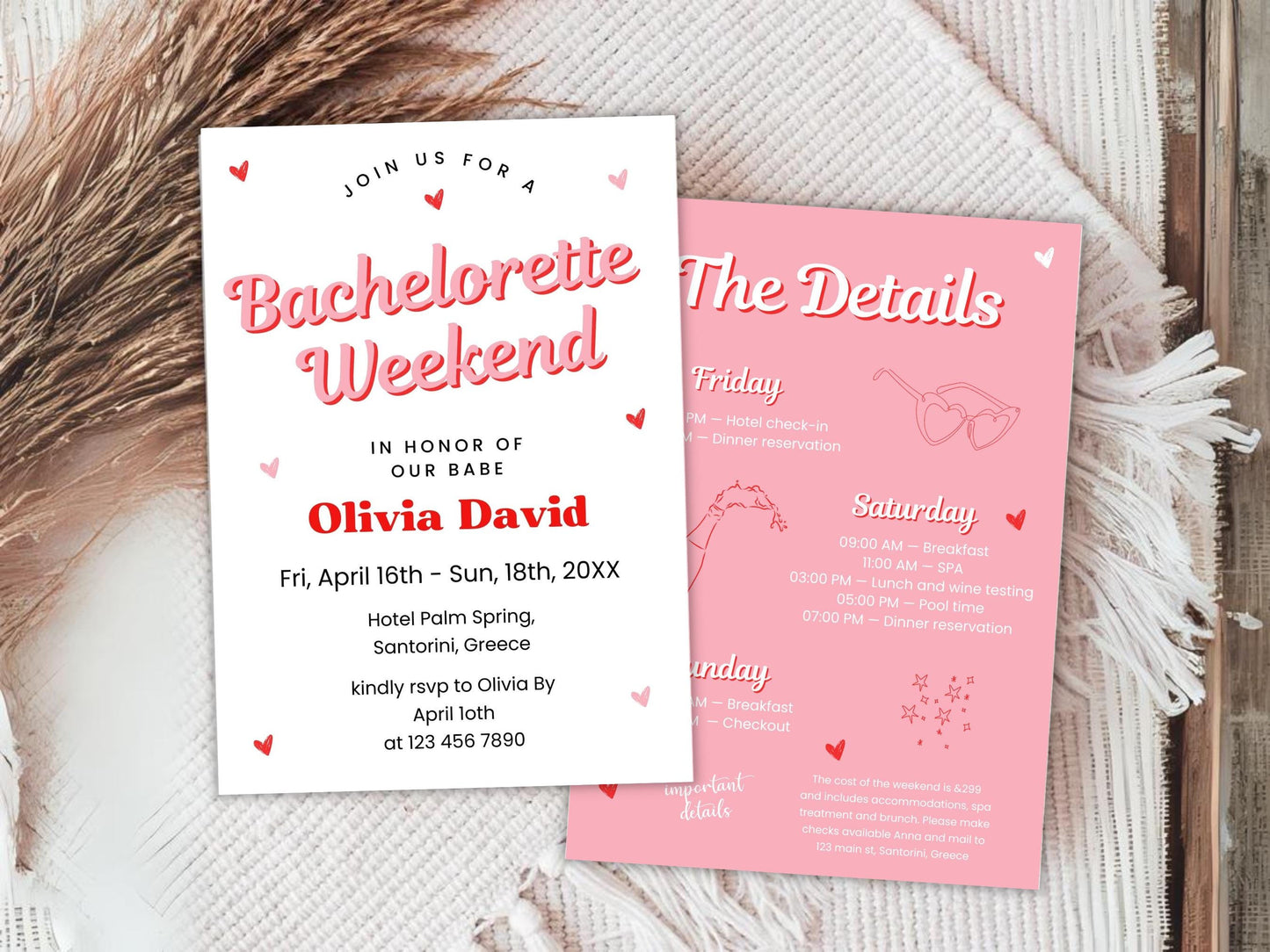 Editable Bachelorette Party Invitation: Beach Weekend Itinerary (PDF)