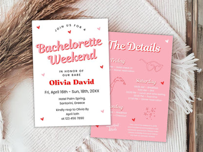 Editable Bachelorette Party Invitation: Beach Weekend Itinerary (PDF)