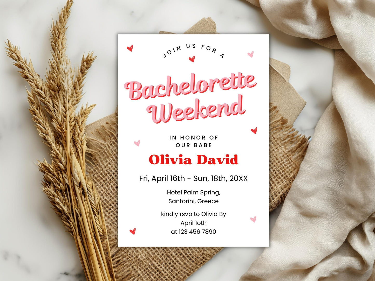 Editable Bachelorette Party Invitation: Beach Weekend Itinerary (PDF)