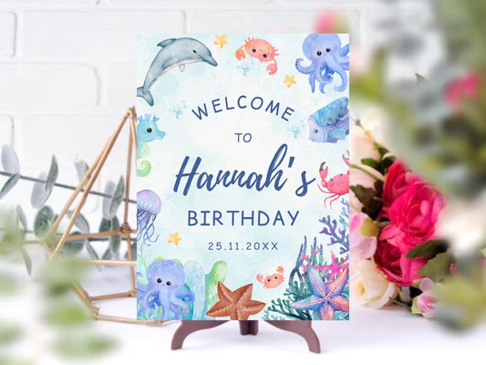 Under The Sea Birthday Welcome Sign, Editable Template (Digital Download)