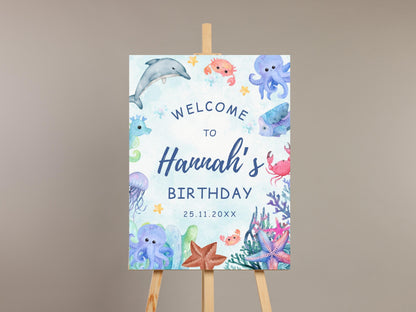 Under The Sea Birthday Welcome Sign, Editable Template (Digital Download)