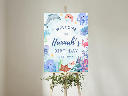 Under The Sea Birthday Welcome Sign, Editable Template (Digital Download)