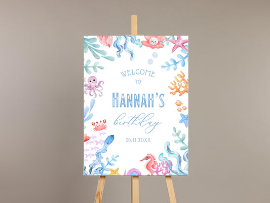 Under The Sea Birthday Welcome Sign, Editable Canva Template (Digital Download)