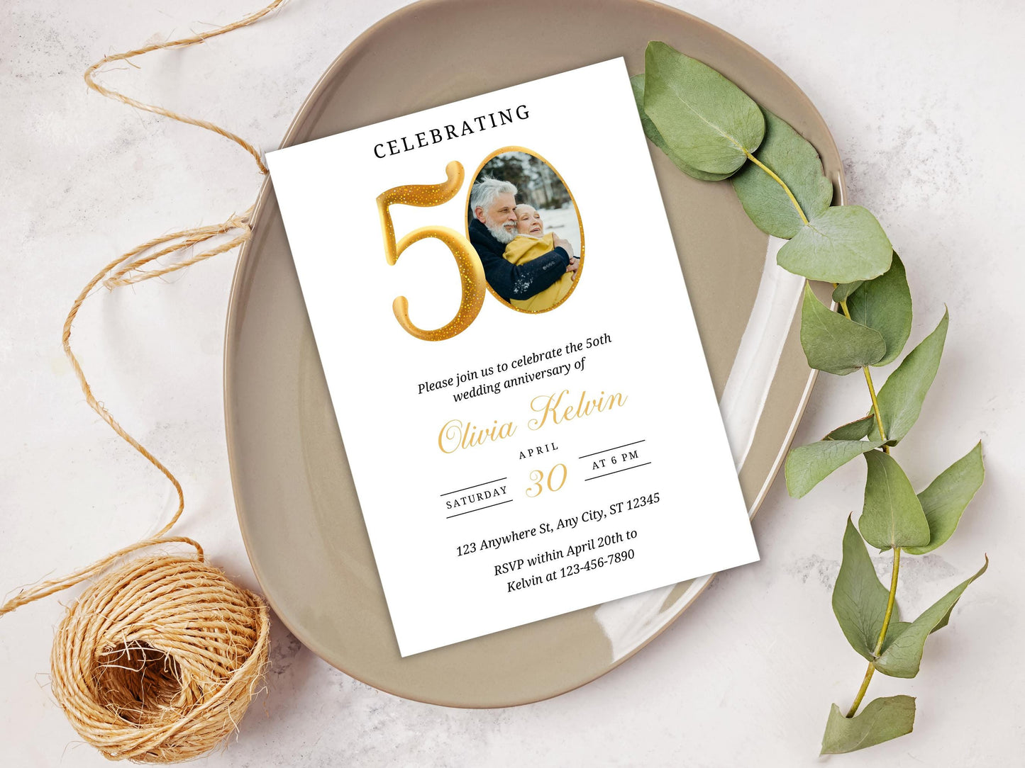50th Anniversary Invitation Template: Greenery Printable (Digital Download)