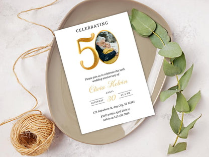 50th Anniversary Invitation Template: Greenery Printable (Digital Download)