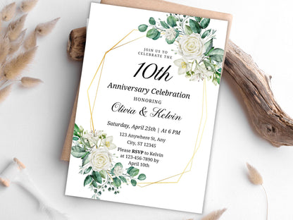 Greenery 10th Anniversary Invitation Template (Digital Download)