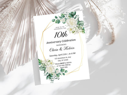 Greenery 10th Anniversary Invitation Template (Digital Download)