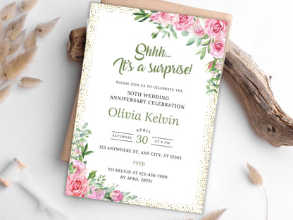 Greenery 50th Anniversary Invitation Template (Digital Download)