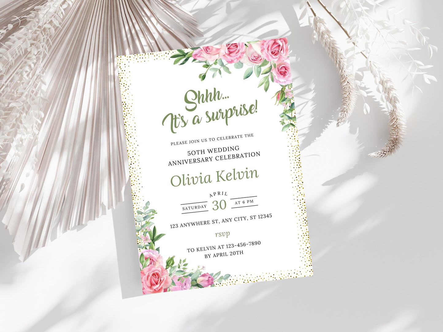 Greenery 50th Anniversary Invitation Template (Digital Download)