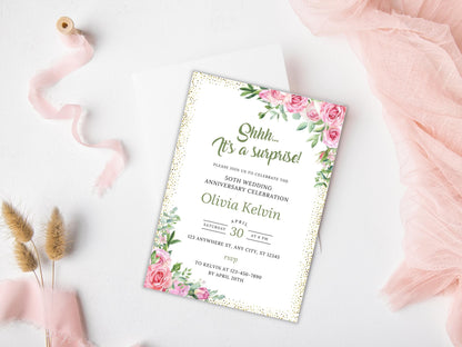 Greenery 50th Anniversary Invitation Template (Digital Download)