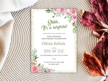Greenery 50th Anniversary Invitation Template (Digital Download)