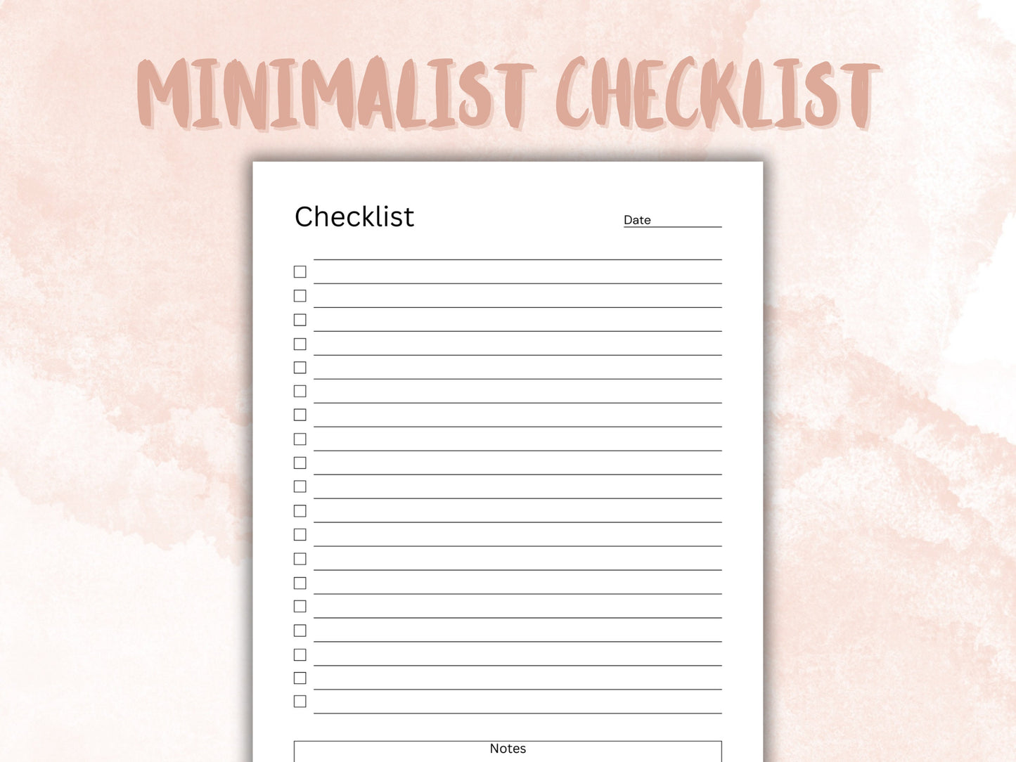 Minimalist Blank Checklist Template, Fillable Editable PDF (Digital Download)