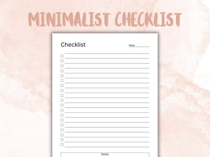 Minimalist Blank Checklist Template, Fillable Editable PDF (Digital Download)