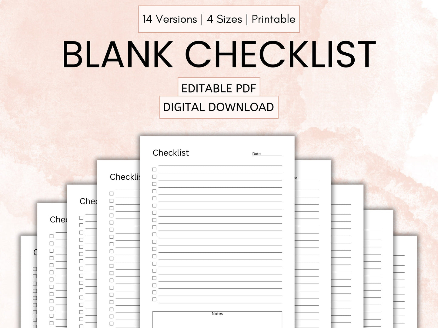 Minimalist Blank Checklist Template, Fillable Editable PDF (Digital Download)