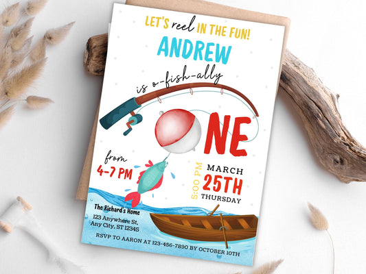 Fishing 1st Birthday Invitation, O-Fish-Ally One (Digital Download)