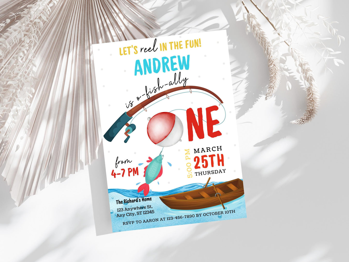 Fishing 1st Birthday Invitation, O-Fish-Ally One (Digital Download)