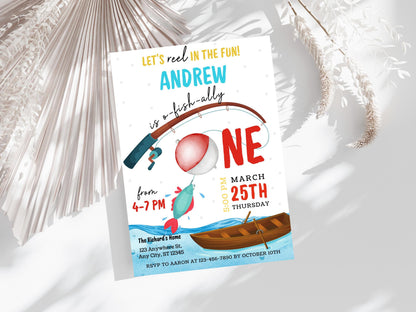 Fishing 1st Birthday Invitation, O-Fish-Ally One (Digital Download)