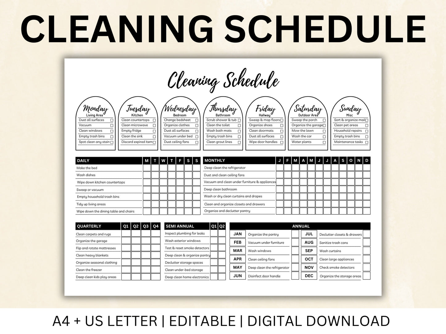 Editable Cleaning Schedule Checklist Bundle (Digital Download)