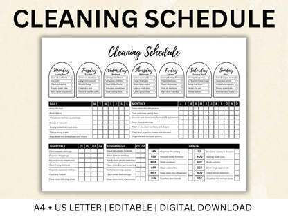 Editable Cleaning Schedule Checklist Bundle (Digital Download)