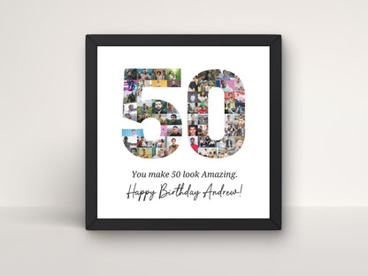 50th Birthday Photo Collage Template, Editable Canva Design (Digital Download)