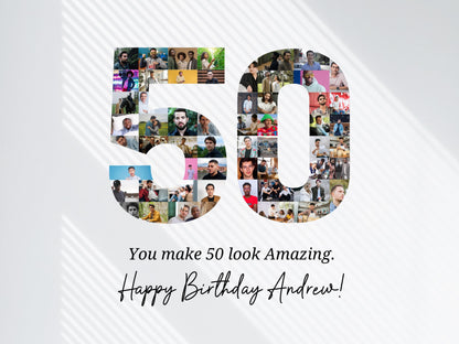50th Birthday Photo Collage Template, Editable Canva Design (Digital Download)