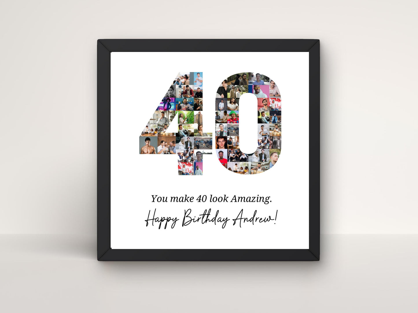 40th Birthday Photo Collage Template, Personalized Number 40 (Digital Download)