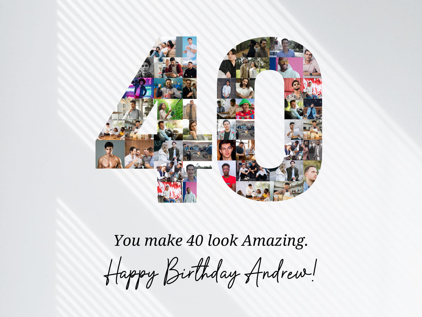 40th Birthday Photo Collage Template, Personalized Number 40 (Digital Download)