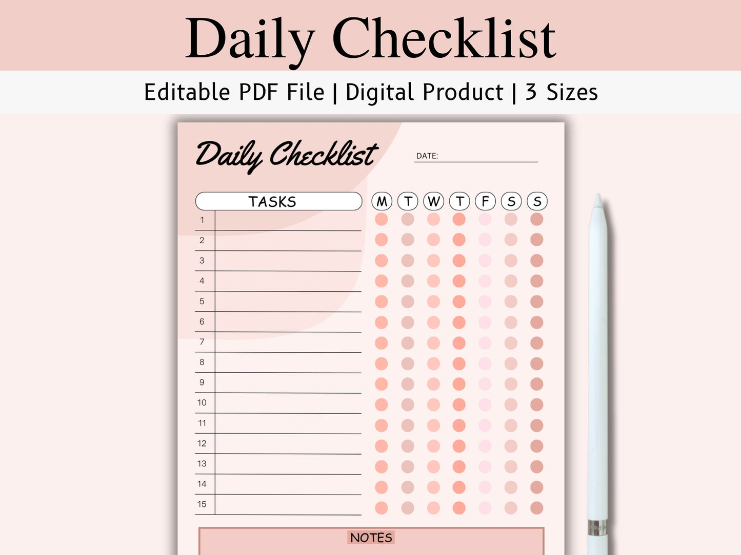 Editable Daily Checklist Template: Colorful Weekly Planner (Digital Download)