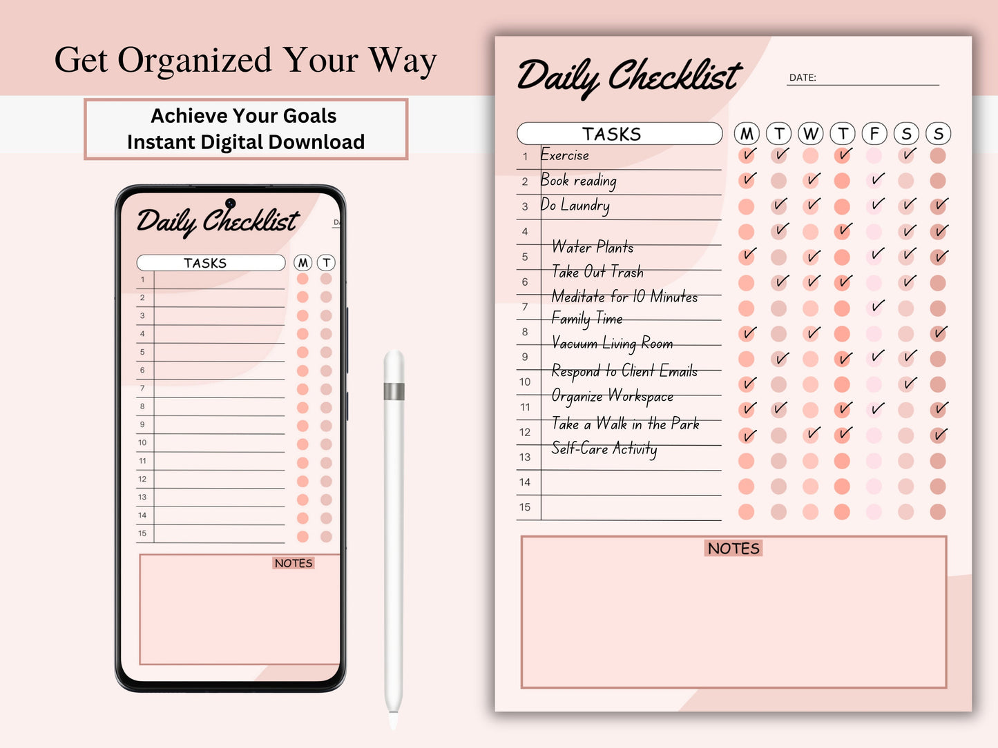 Editable Daily Checklist Template: Colorful Weekly Planner (Digital Download)