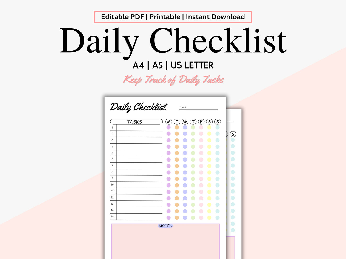 Editable Daily Checklist Template: Colorful Weekly Planner (PDF)