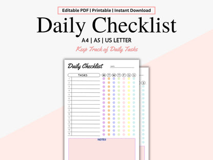Editable Daily Checklist Template: Colorful Weekly Planner (PDF)