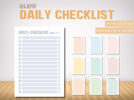 Minimalist Blank Checklist Template: 14 Colors, Printable (Digital Download)