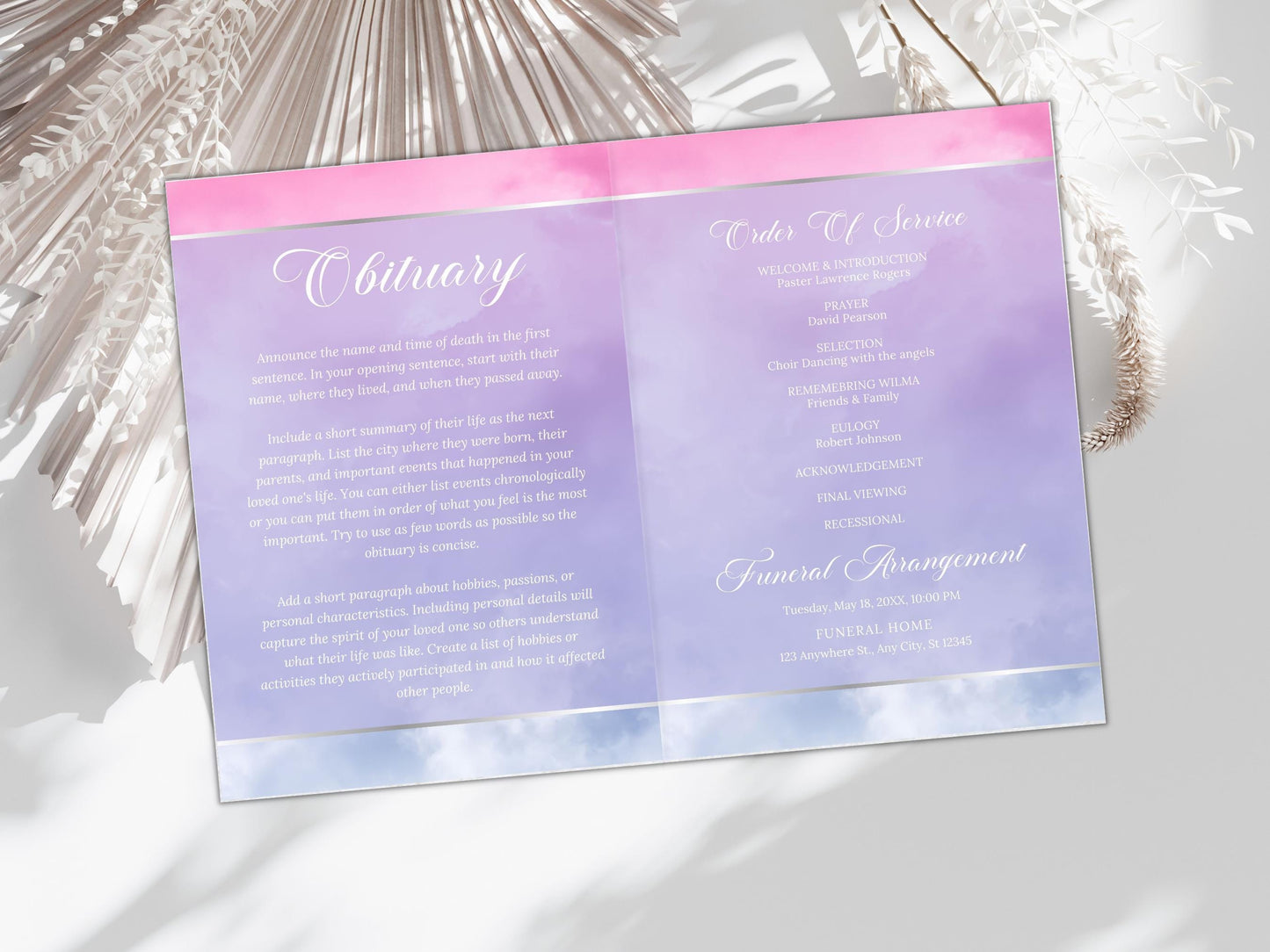 Editable Funeral Program Template, Bi-Fold Obituary (Digital Download)