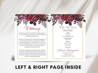 Editable Funeral Program Template, Bi-Fold Obituary, Celebration of Life (Digital Download)