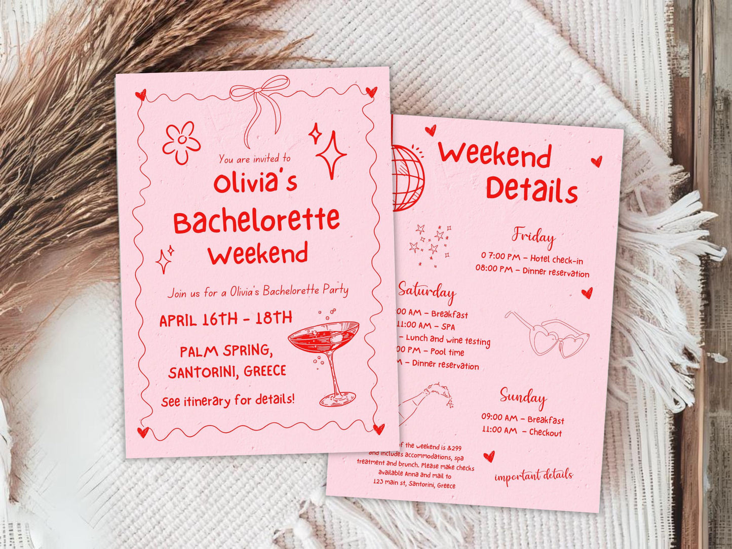 Editable Bachelorette Party Invitation, Beach Weekend Itinerary (Digital Download)