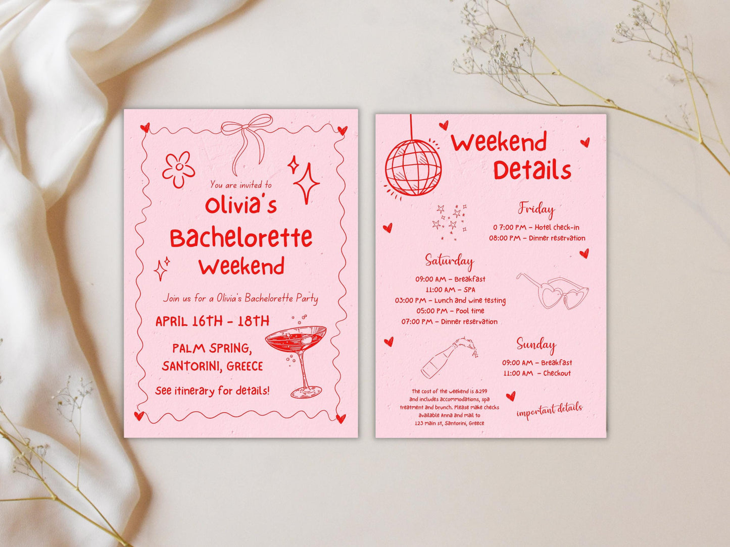 Editable Bachelorette Party Invitation, Beach Weekend Itinerary (Digital Download)