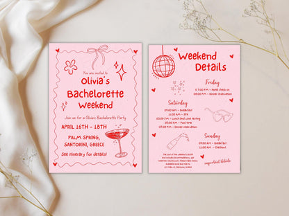 Editable Bachelorette Party Invitation, Beach Weekend Itinerary (Digital Download)
