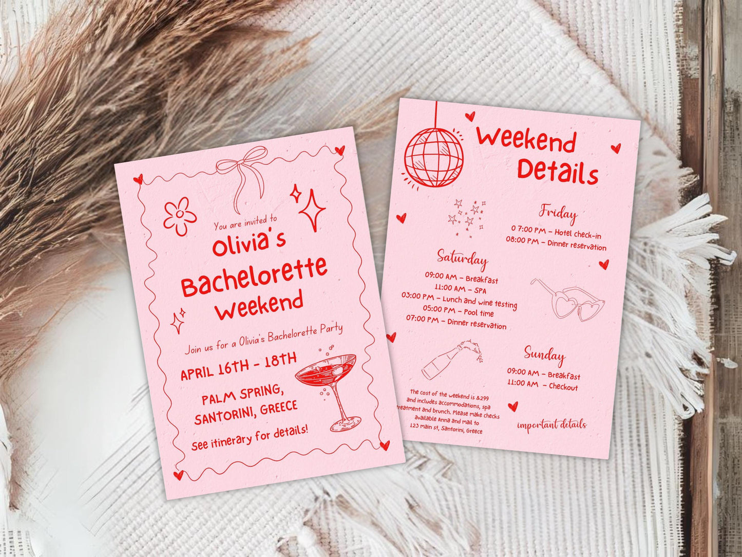 Editable Bachelorette Party Invitation, Beach Weekend Itinerary (Digital Download)