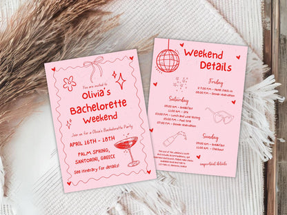 Editable Bachelorette Party Invitation, Beach Weekend Itinerary (Digital Download)