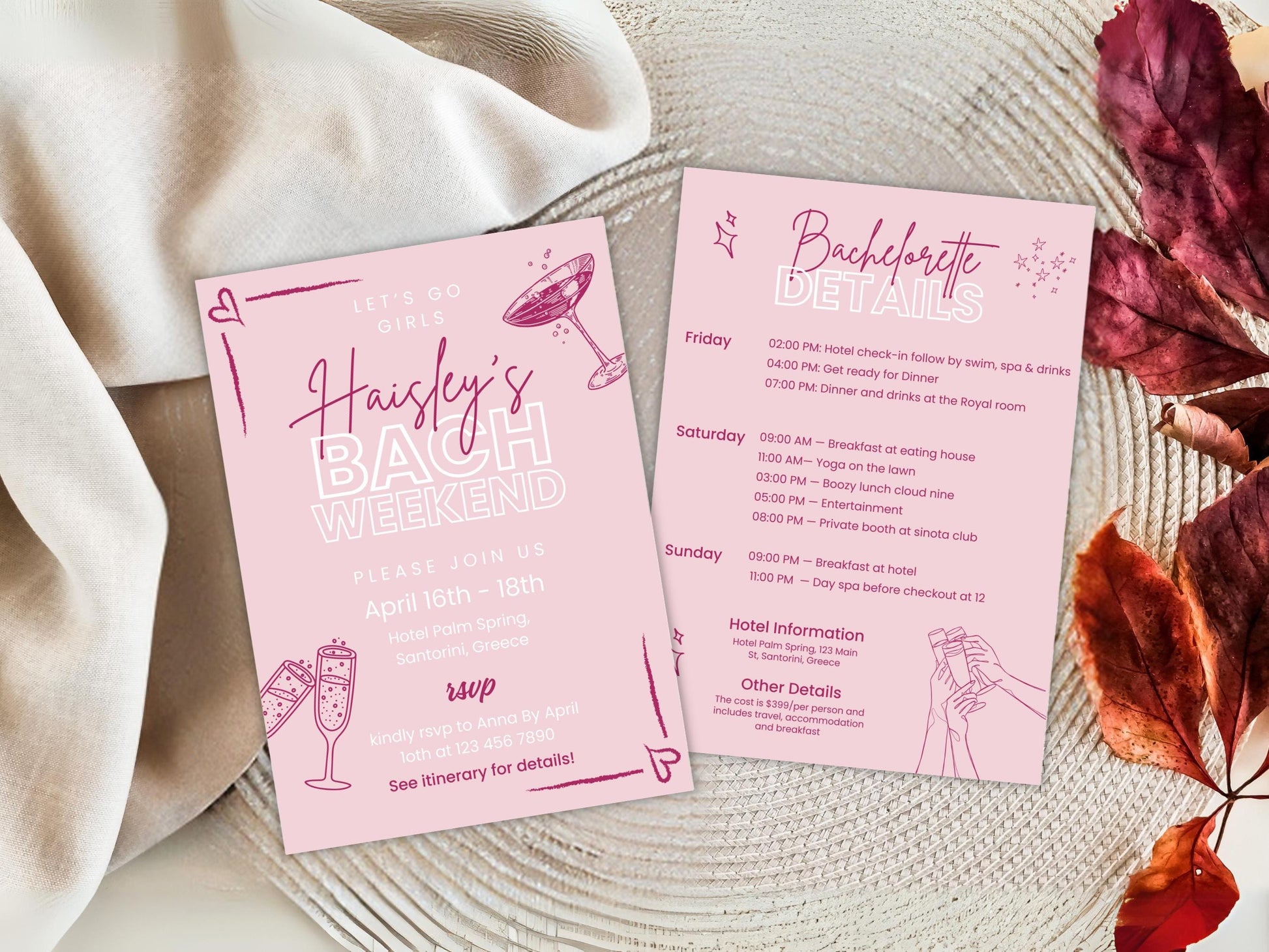 DIY Download Bachelorette party itinerary template editable in Canva