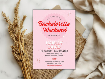 Editable Beach Bachelorette Party Invitation, Weekend Itinerary (Digital Download)